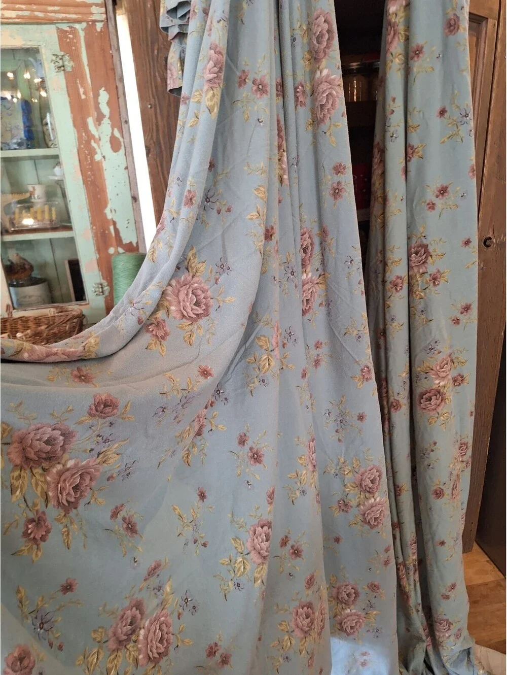 Blue Cottage Roses, Vintage Flannel Sheet Set. QUEEN, The Company Store,